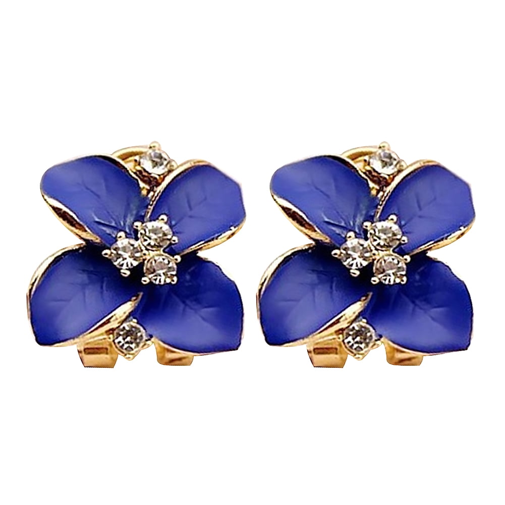 piRA8 Stud Earrings Rhinestone Inlaid Enamel Clover Shape Party Jewelry Gift for Women Girl
