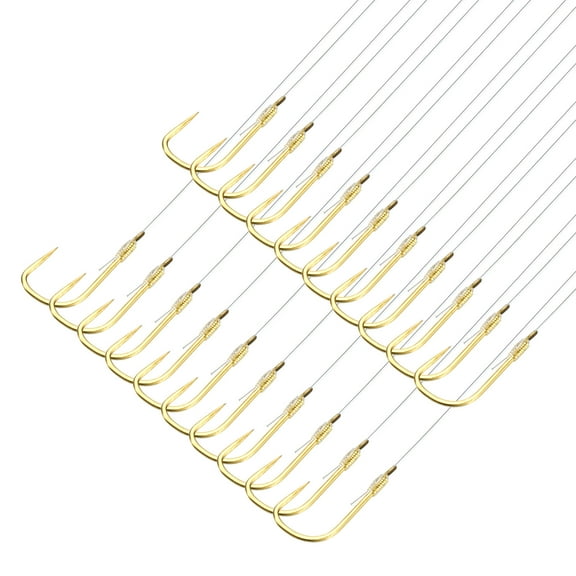 Uxcell 2# Small Fishing Hooks with 36cm Line, 0.3x0.15 Inch Double Hook Rig with Barbs Fishing Hook, Gold Tone 20Pcs