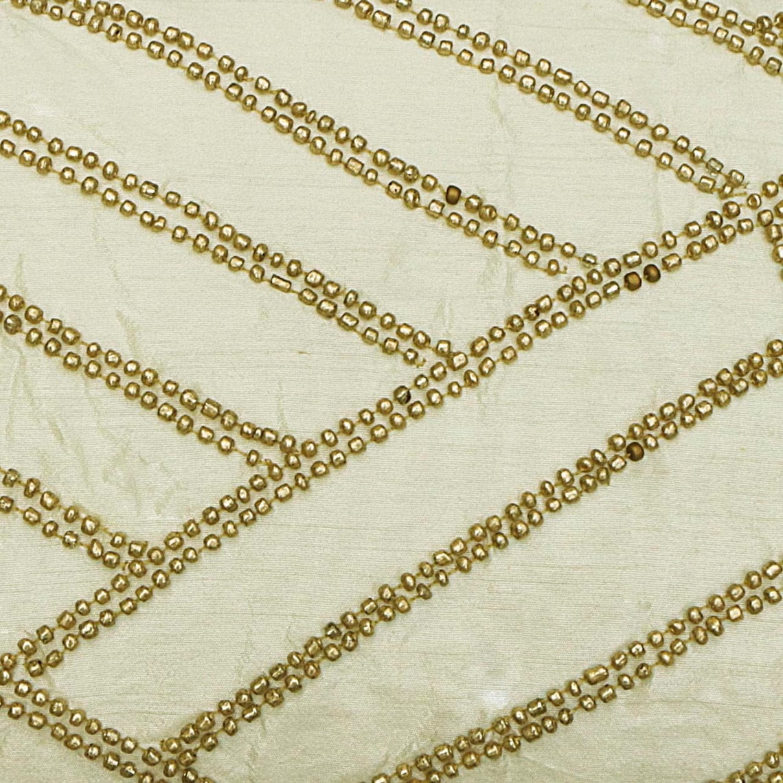 Ivory 12"x22" (30x55 cm) Oblong Pillow Covers, Silk Wooden Beads Lumbar Pillow Covers, Geometric Pattern Modern Style - Gold Light