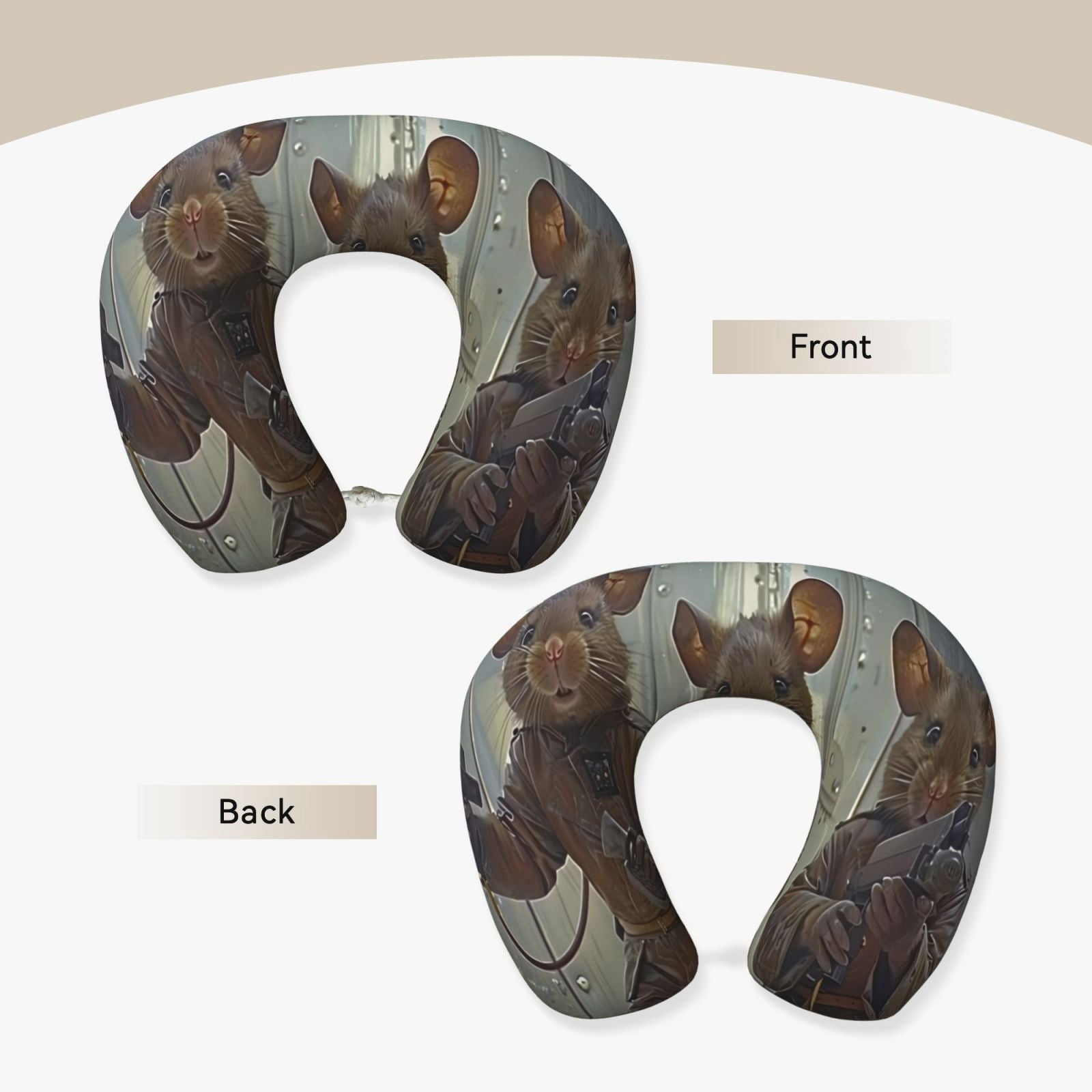 Xecao Steampunk Space Mice Warriors Print Memory Foam Cervical Neck Pillow Versatile U-Shaped Pillows for Home,Office,Camping,Travelling,Soft Washable Cover
