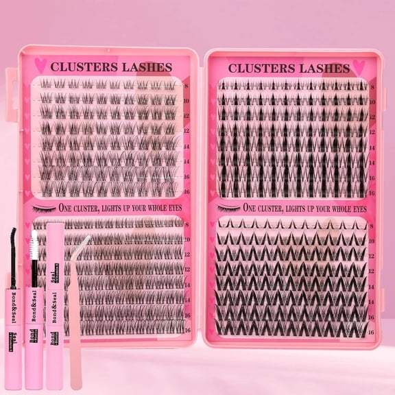 Khlethos 392-Pc Lash Clusters Kit, 4 Styles with Bond, Seal & Tweezers for DIY Wispy Anime Lashes