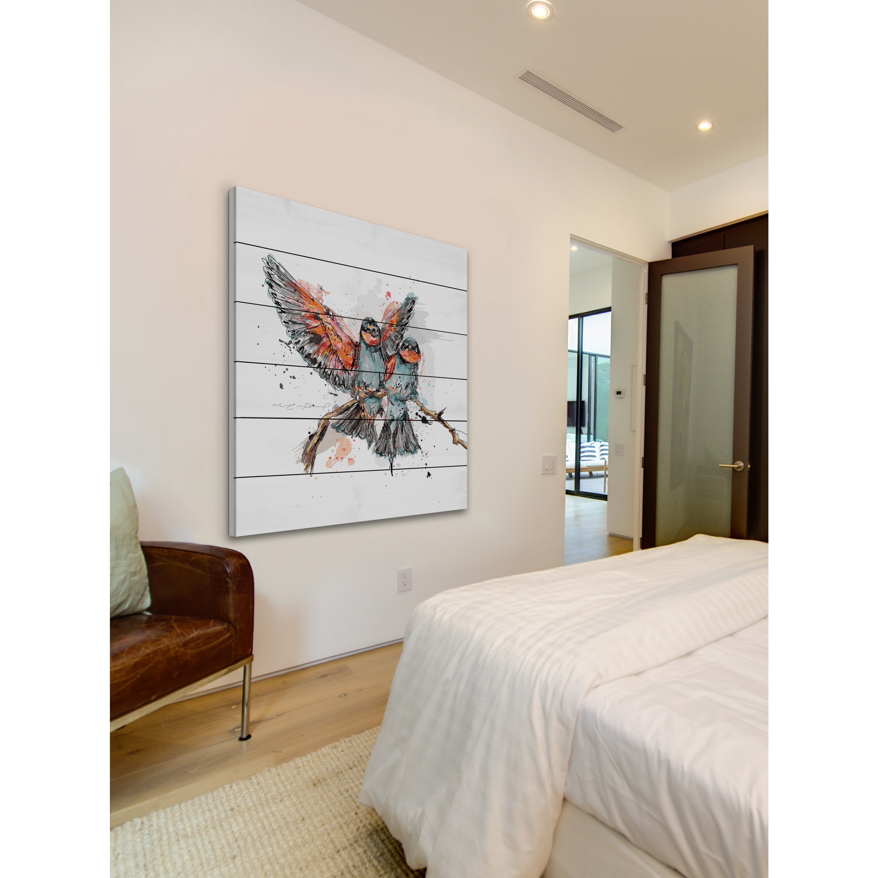 Marmont Hill "Deux Oiseaux" by Marie-Eve Pharand Painting Print on White Wood