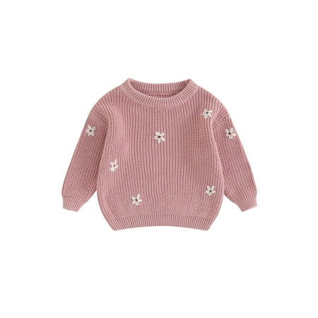 

Toddler Baby Girls Knitted Sweater Newborn Long Sleeve Floral Embroidery Casual Pullovers Infant Knitwear