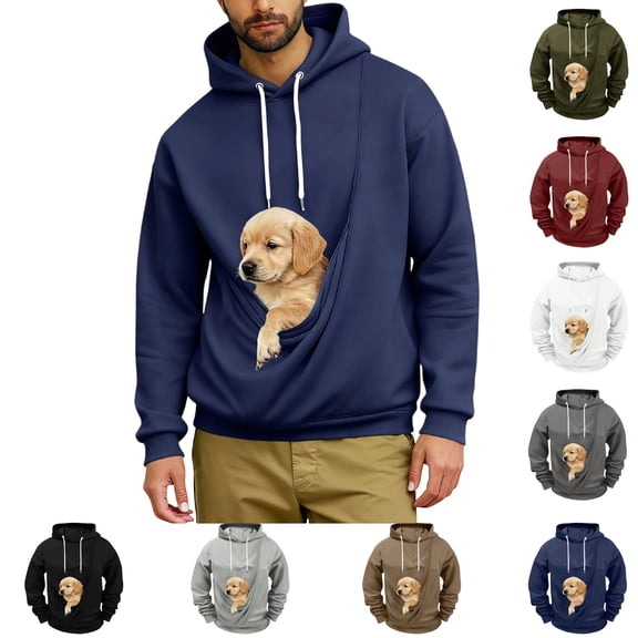 Pet Pouch Hoodie Men Small Dog Carrier Hoodies Puppy Pouch Sweatshirt Unisex Fall Animal Holder Pullover Tops Navy M