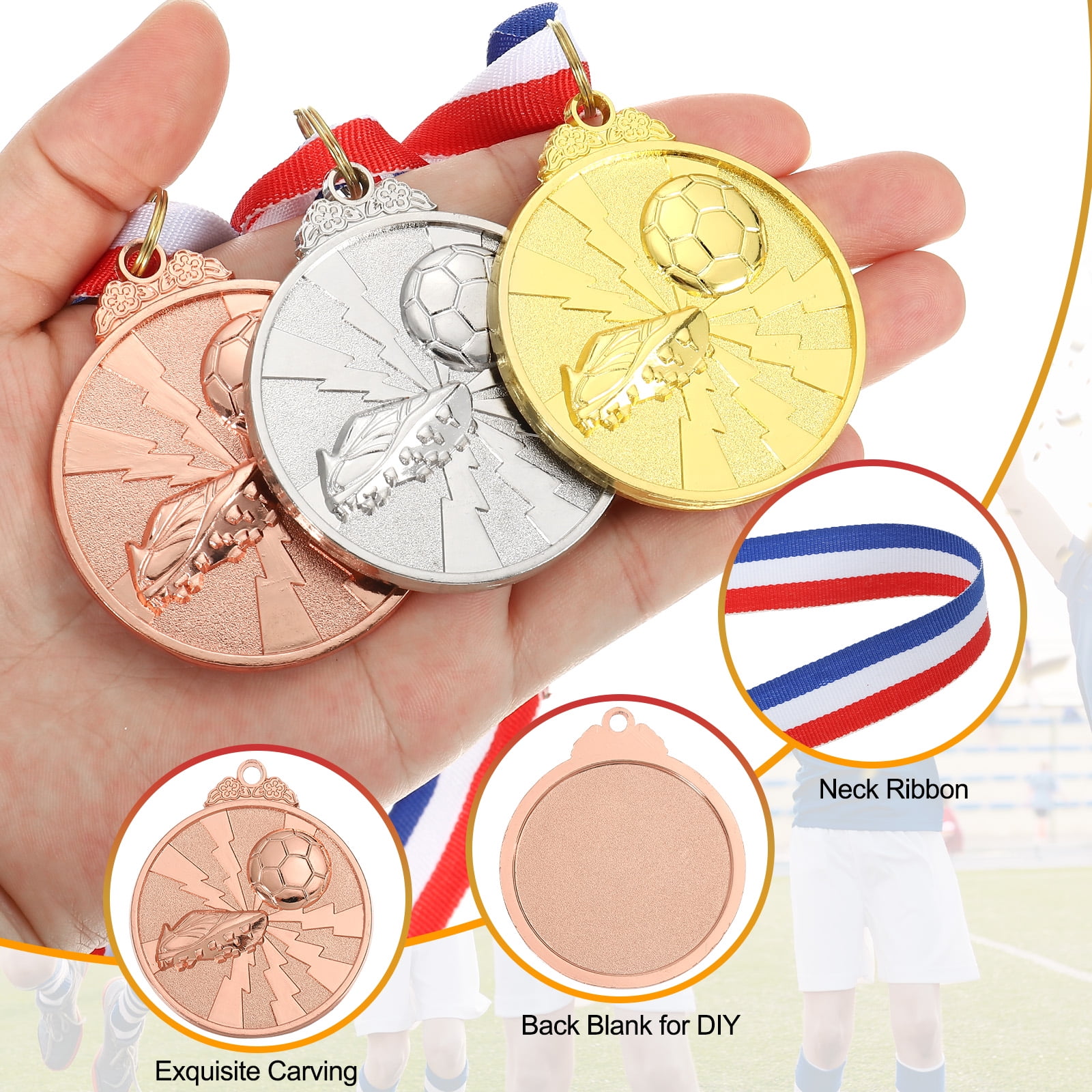 Uxcell 2 Inch Soccer Medals Bronze Award Medals with Neck Ribbon for Team Sports Games Party Favors 24 Pieces