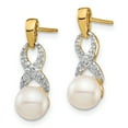 thumbnail image 2 of 14k Gold 6-7mm White Round Freshwater Cultured Pearl .01 Diamond Dangle Earrings, 2 of 4