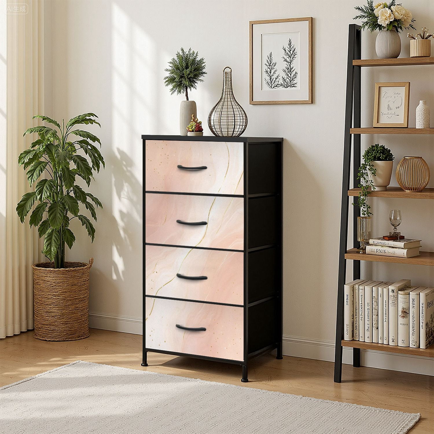 Kanworse 4 Drawer Fabric Dresser for Bedroom Abstract dusty rose blush liquid Chests of Drawers for Closet Organizers Storage