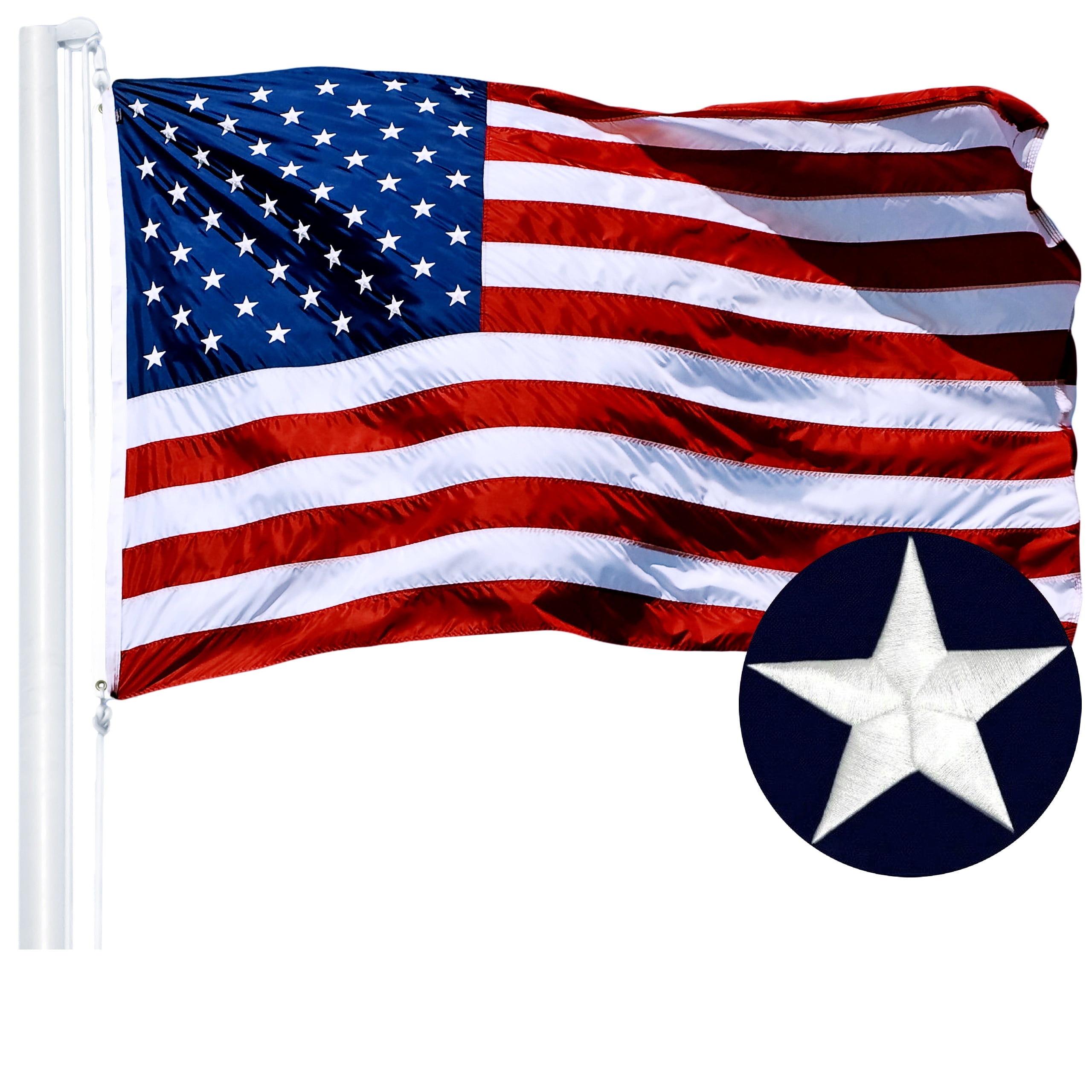 G128 - American Flag | 4x6 feet | Embroidered 210D - Embroidered Stars, Sewn Stripes, Brass Grommets, Indoor/Outdoor, Vibrant Colors, Quality Polyester, US USA Flag