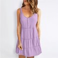 thumbnail image 1 of FcBaudy Robe Camis Sans Manches à Col Rond, Robes pour Femmes, Robes pour Femmes Mode Féminine Été Décontractée Bretelles Col Rond Couleur Unie Robe Sans Manches Femme Lavage à l'Eau Jupe à Plis, 1 of 7
