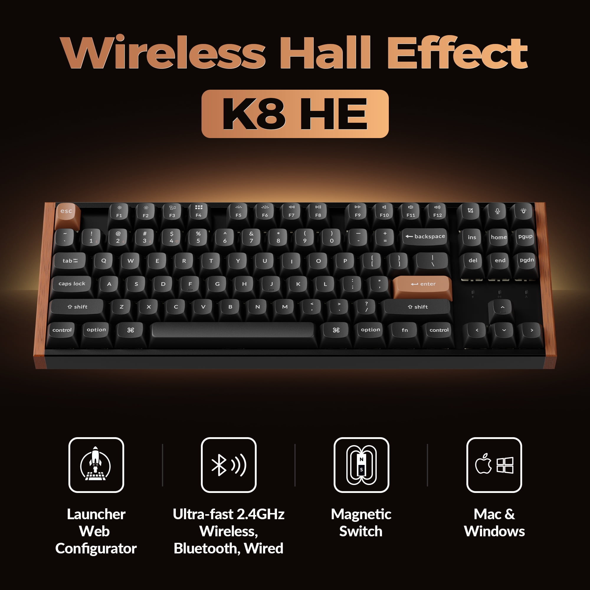 Keychron K8 HE 80% TKL Wireless RGB Hall Effect Magnetic Switch Keyboard, Rapid Trigger, QMK, 2.4G/BT, Black