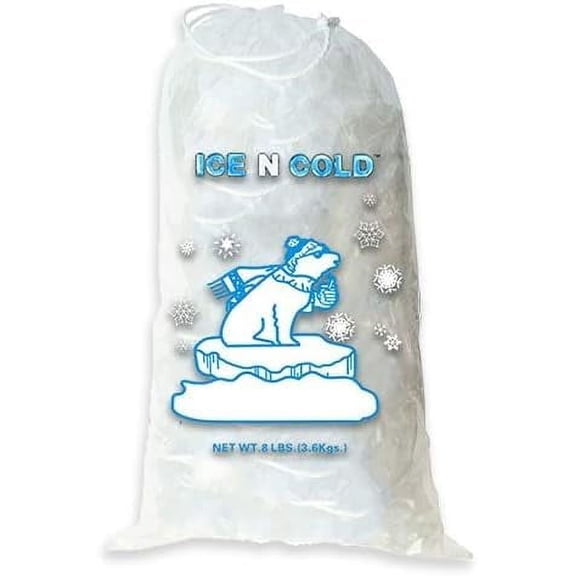 ICE N COLD Ice Bags with Drawstring Closure | 8lb, 500ct/cs | 37 mic Thickness | Portable Storage and Freezer Keeper