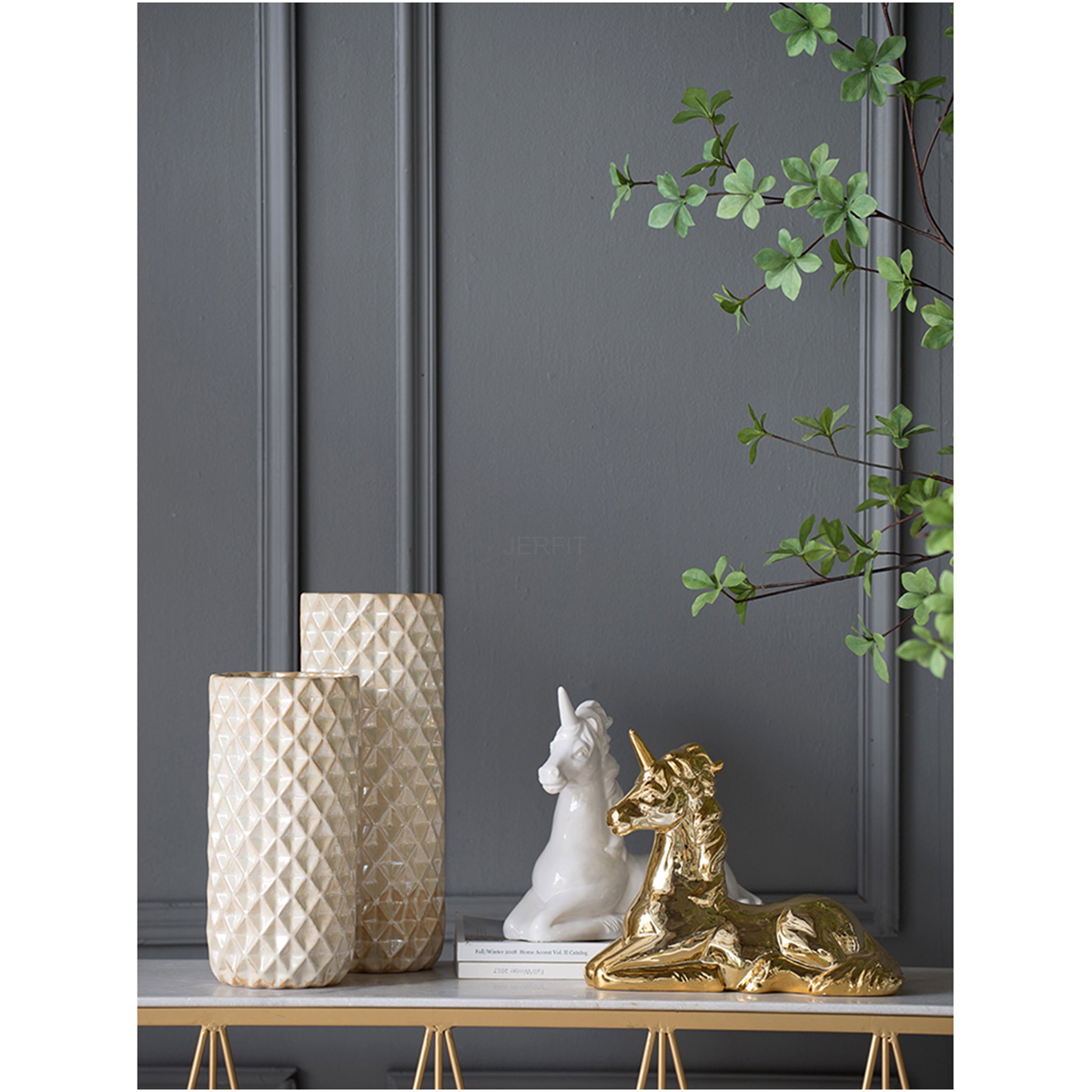 JERFIT Gold Ceramic Unicorn Statue, Mystical Figurine for Home Decor, Fantasy Collection Gift Idea