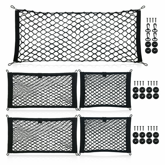 5 Pcs Trunk Storage Net Bag Double Layer Elastic Storage Net Campervan Storage Storage Net Car Storage Mesh Car Storage Net Bag Cargo Nylon Net For Car Caravan Motorhome Boat Truck Bed or Trunk