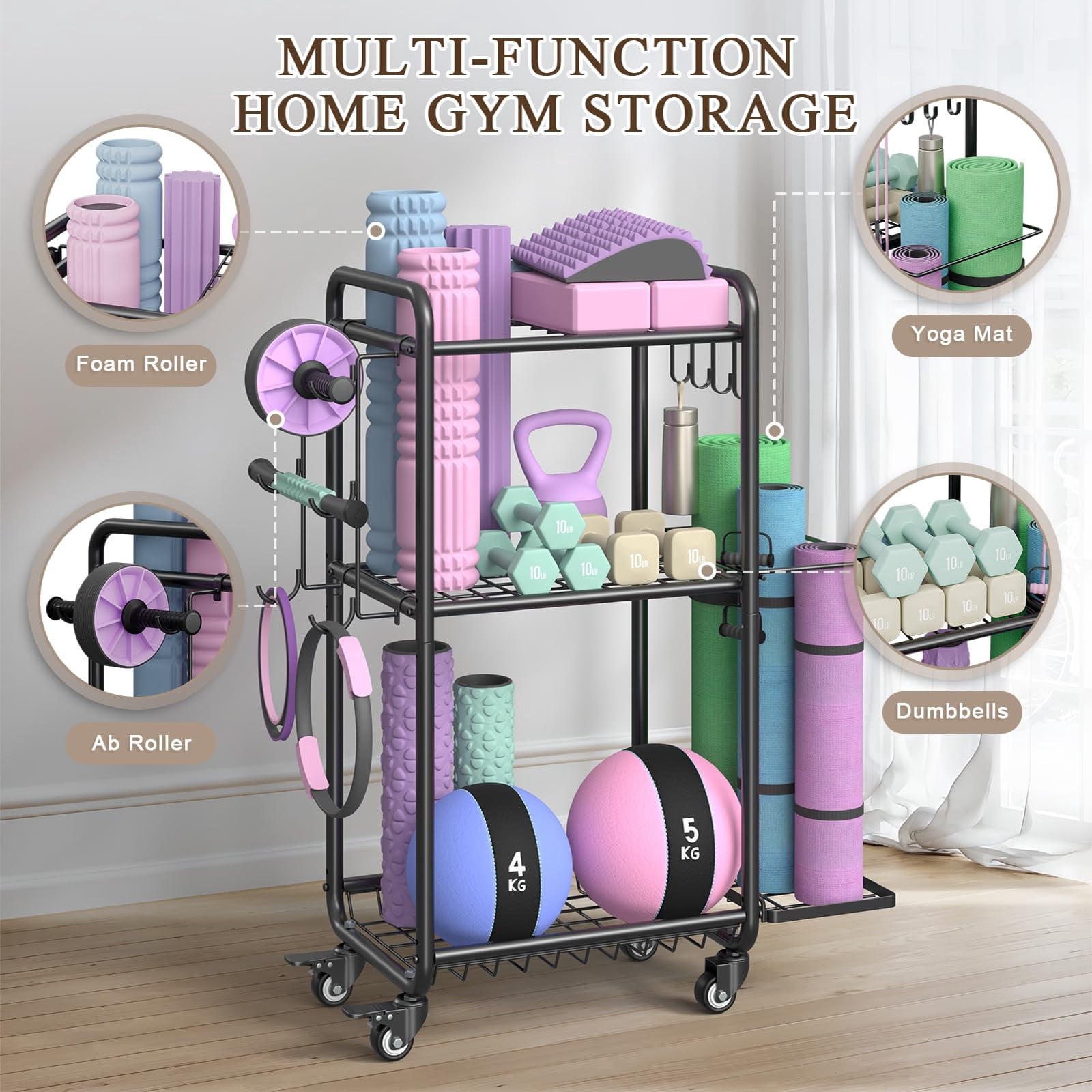 Multi-functional Home Gym Storage Rack - Yoga Mat  Dumbbell Weight & Workout Equipment With Heavy-duty Steel Construction For Fitness Organizer