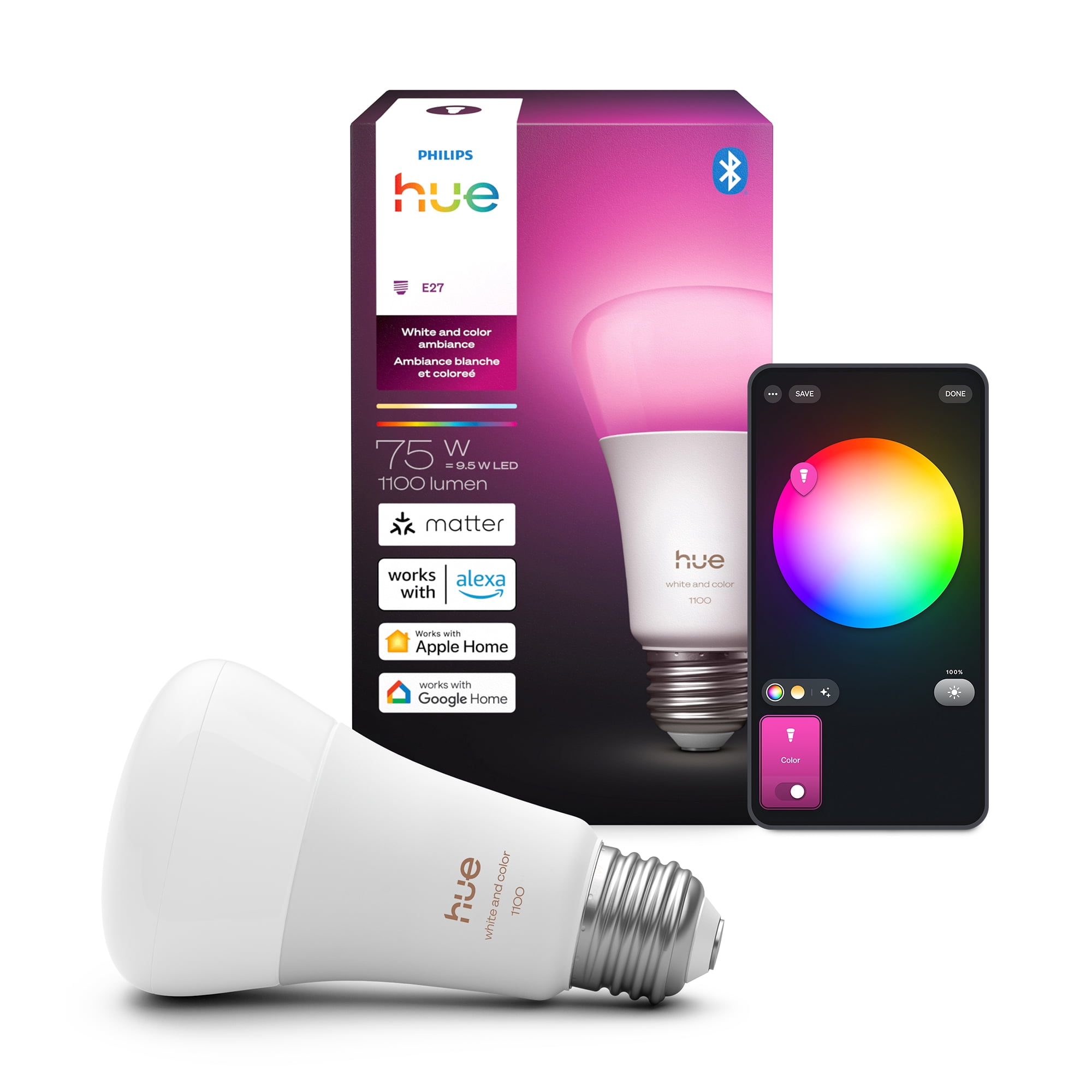 Philips Hue White and Color Ambiance A19 Bluetooth LED Bulb
