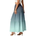 thumbnail image 4 of LWavelet Women Ombre Tiered Maxi Skirt Elastic High Waist With Pockets Casual Long Skirt Turquoise 2XL, 4 of 6