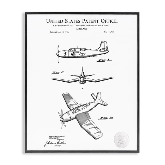 Stupell Industries Rustic Lodge Detailed Aircraft Patent Chart Black Framed Giclee Art, 11 x 14, by Karl Hronek