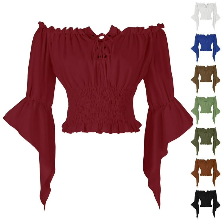 Otntypg Women Renaissance Shirt Off Shoulder Trumpet Long Sleeve