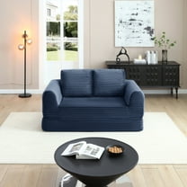 63" loveseat, 2-in-1 Folding Convertible Sofa Bed, Blue Modern Corduroy Sleeper Couch with 2 pillows for Living Room