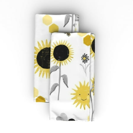 

Linen Cotton Canvas Dinner Napkins (Set of 2) - Honey Bees Sunflowers Yellow Sun Daisies Cute Kids Rain Cloud Rainbow Print Cloth Dinner Napkins by Spoonflower