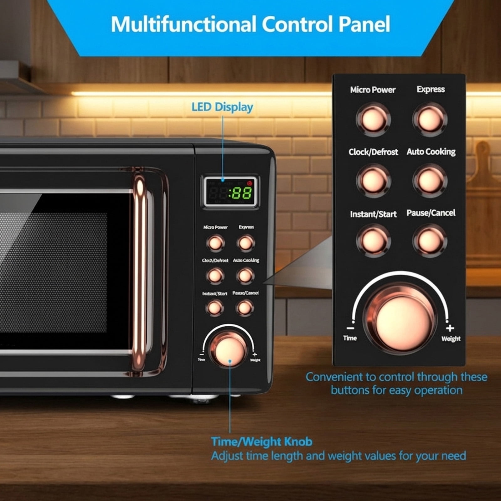 RUIE Retro Microwave Oven,700W 0.7 Cu.ft Countertop Microwave with 5 Power Levels and 8 Auto Cook Menus,LED Display,Child Lock,Compact Microwave for Apartment Dorm Office