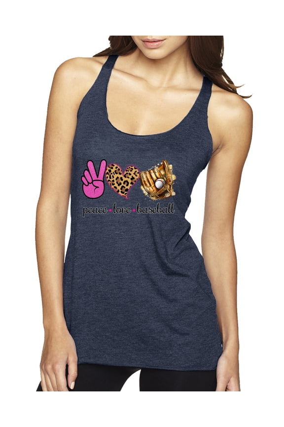 Peace Love Baseball Sports Tri-Blend Racerback Tank Top, Vintage Navy, X-Large