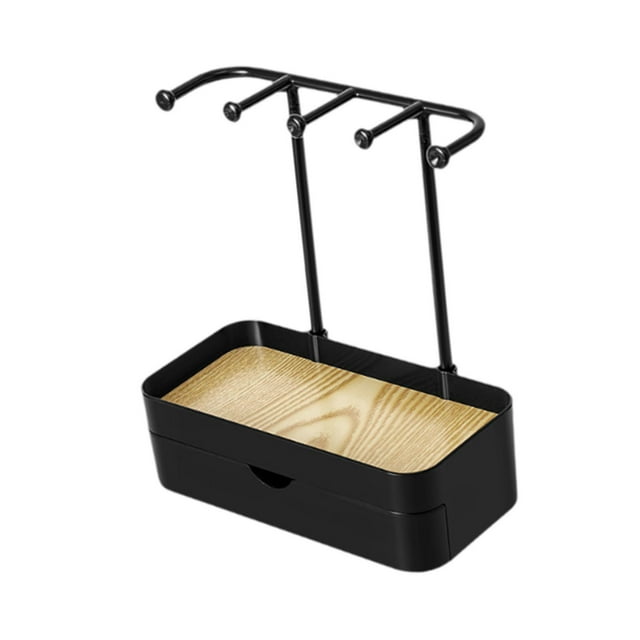 Soporte para Presentación de Joyería jinwen Con Cajón de Almacenamiento y 5 Ganchos Negro