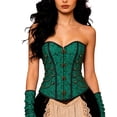 thumbnail image 3 of Women's Vintage Floral Print Lace Boned Gothic Underbust Corset Hourglass Tummy Control Shaping Bodice for Renaissance Party, 3 of 6