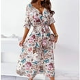 thumbnail image 2 of Vestido de moda para mujer Vestido largo floral con cuello en V y manga corta con cinturón Fridja  nalpqowj4304, 2 of 9