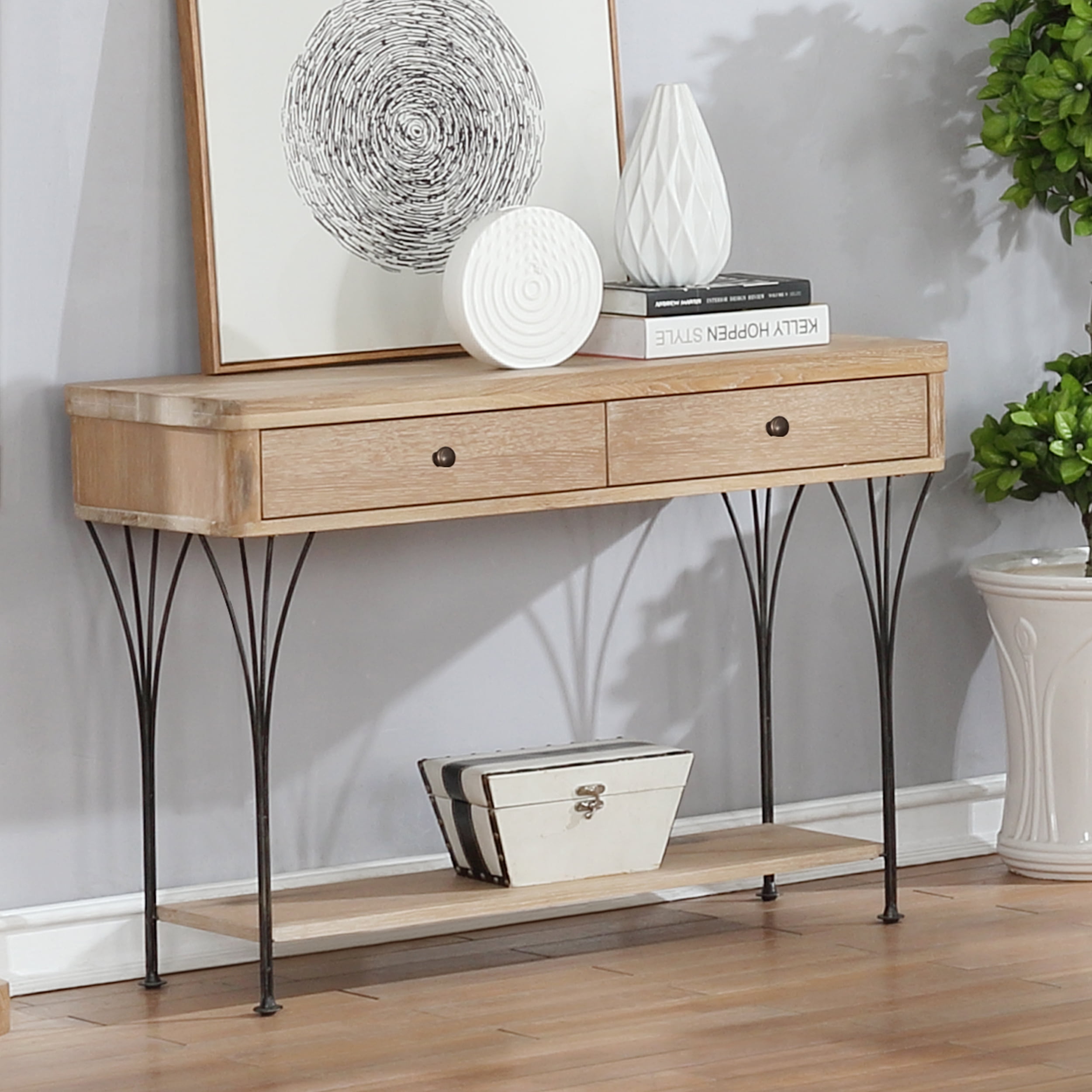 Thetford 40"W Weathered Natural Media Console Table with Drawers