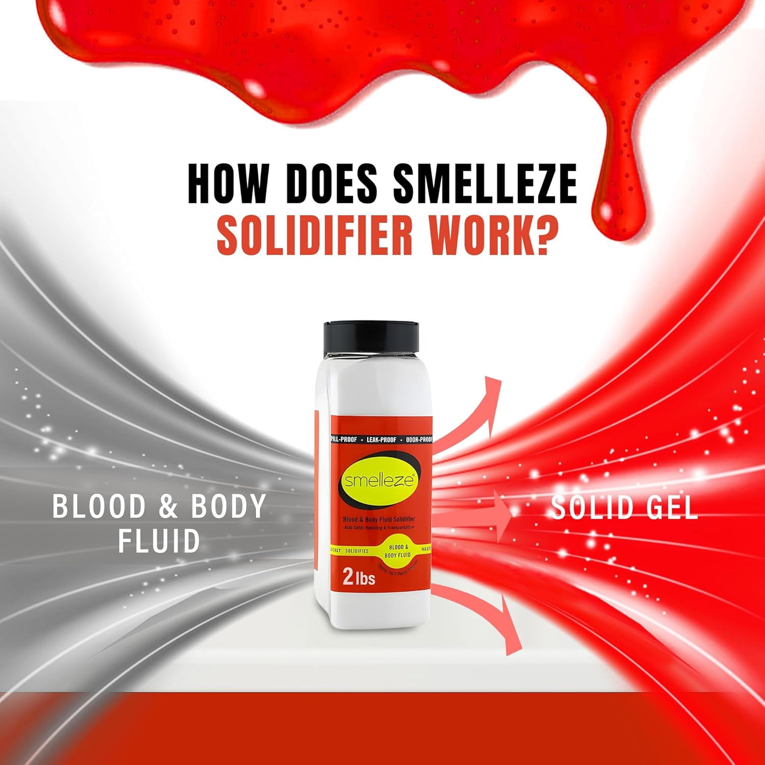 SMELLEZE Blood & Body Fluid Clean Up Super Absorbent, Solidifier & Deodorizer: 2 lb. Granules