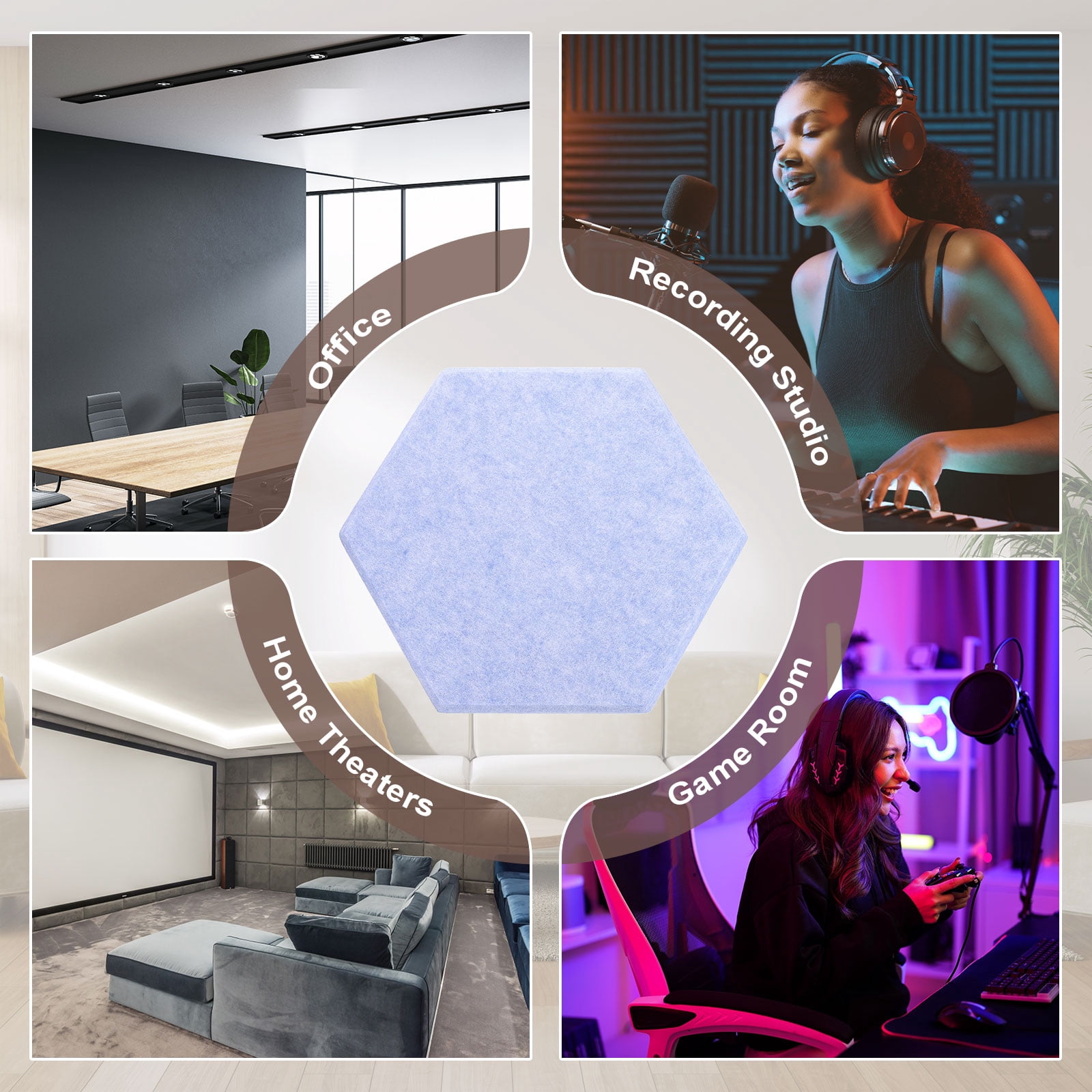 Uxcell 12pcs Acoustic Panels 10.2" x 11.8" x 0.3" Hexagon Self Adhesive Sound Proof Wall Panels High Density Sound Deadening Foam Panel for Home Office Recording Room Studio, Light Blue