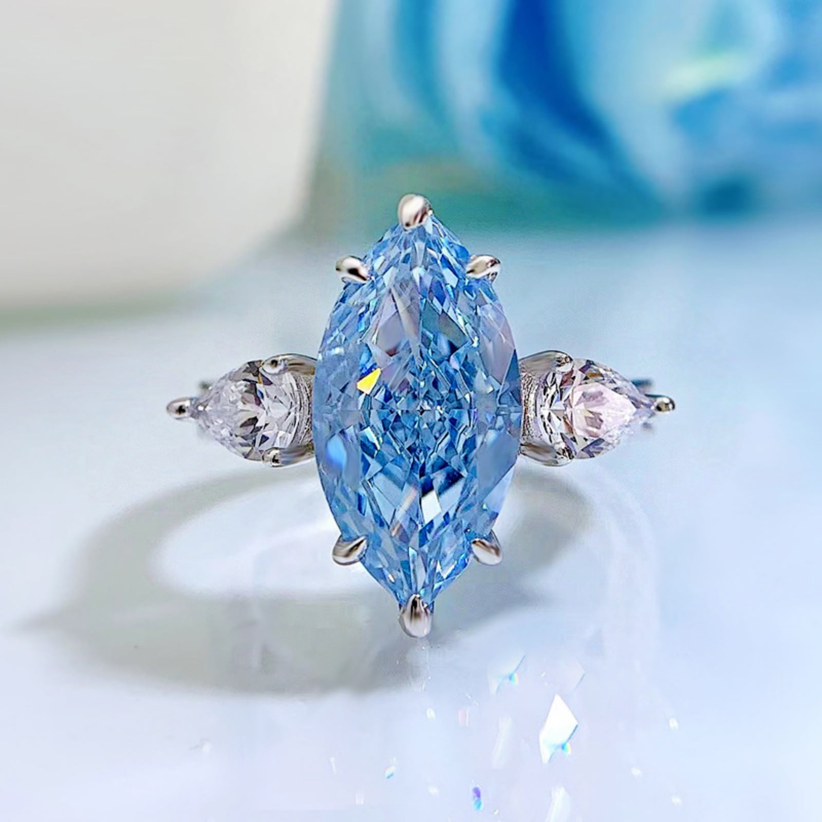 5 Carat  Elongated Marquise Cut Engagement Ring for Women Simulated Diamond Promise Ring in 925 Sterling Silver CZ Wedding Rings