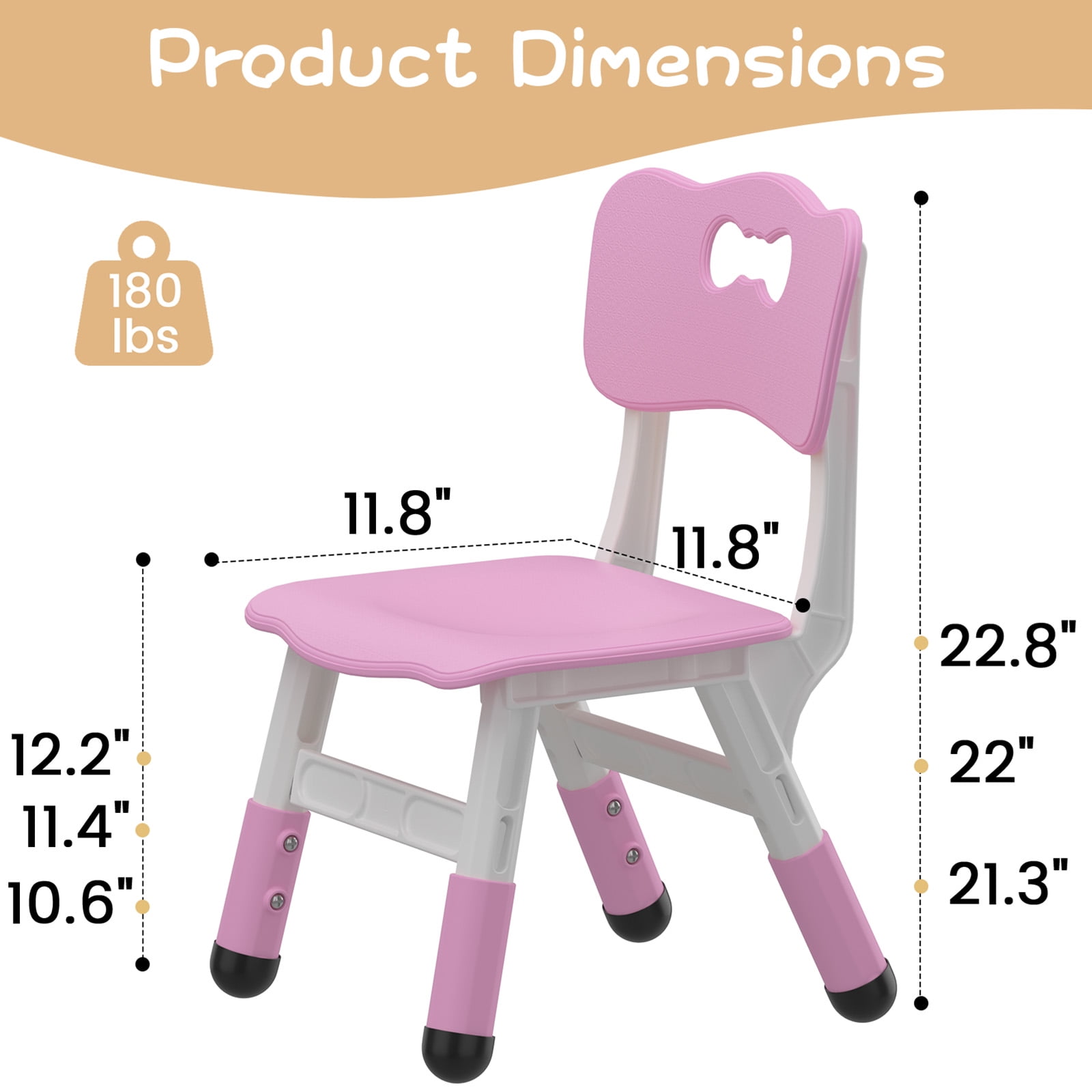 Adjustable Classroom Chair 2 Pack, 3 Level Height Adjustable Anti-Slip Plastic Toddler Chair for Boys Girls Children Age 2-8, Suitable for Indoor or Outdoor Home School Daycare Nursery Use