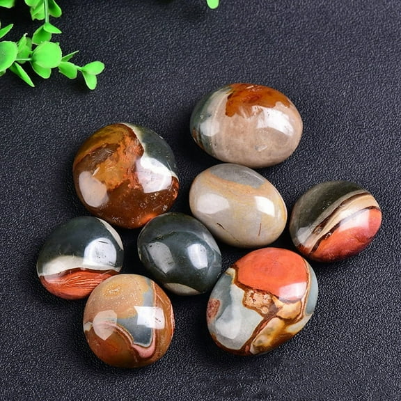 Natural Ocean Jasper Oval Palm Stone Reiki Polished Healing Pocket Worry Stone Crystal for Anxiety Stress Relief Therapy 50~60mm