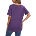 thumbnail image 4 of Women Summer Button Up Front Tops Shirts Casual Loose Pullover T-shirt Round Neck Pleated Tunic Blouses for Ladies Comfy Plain Tee, 4 of 9