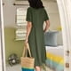 thumbnail image 4 of Moda mujer verano Casual cuello en V sólido manga corta botón bolsillo algodón vestido de lino Fridja  bnh4261, 4 of 9