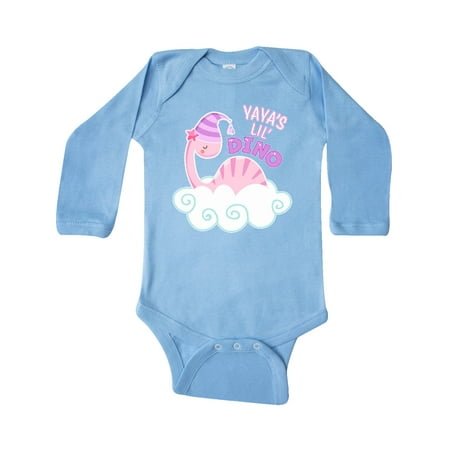 

Inktastic Yaya s Lil Dino with Cute Pink Baby Dinosaur Gift Baby Boy or Baby Girl Long Sleeve Bodysuit