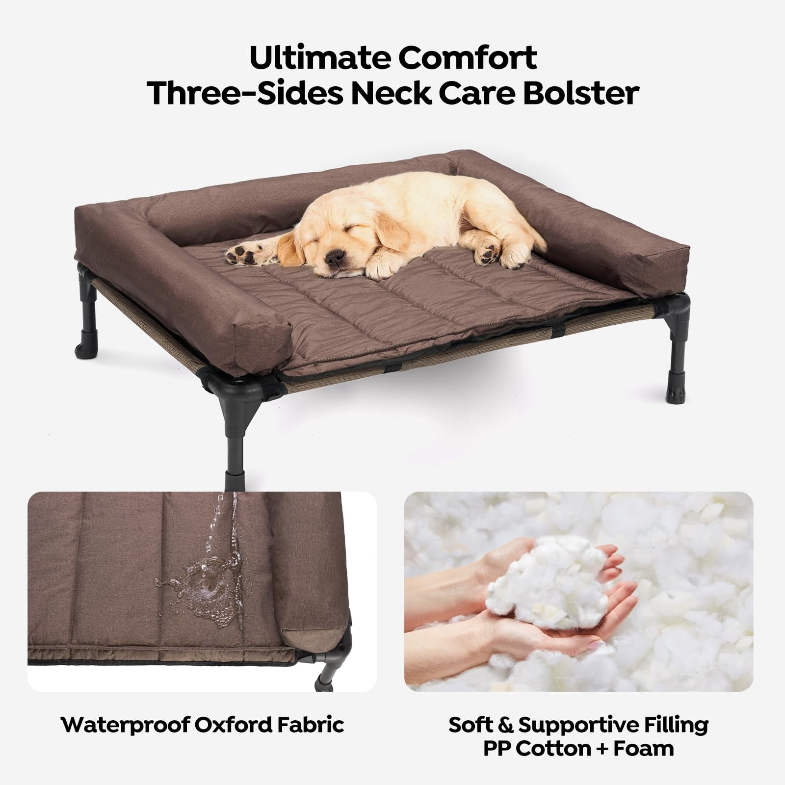 Elevated Dog Bed Add Removable Waterproof Bolster Cushion Mat  Raised Pet With Breathable Teslin Mesh No-slip Feet Sofa For Indoor Outdoor Medium Brown Cwc2331b