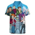 thumbnail image 3 of Futurama Characters Men's Casual Button-Down Shirts Summer Short Sleeve Tee Shirt Daily Hawaiian Beach Shirt Top With Pocket, 3 of 9