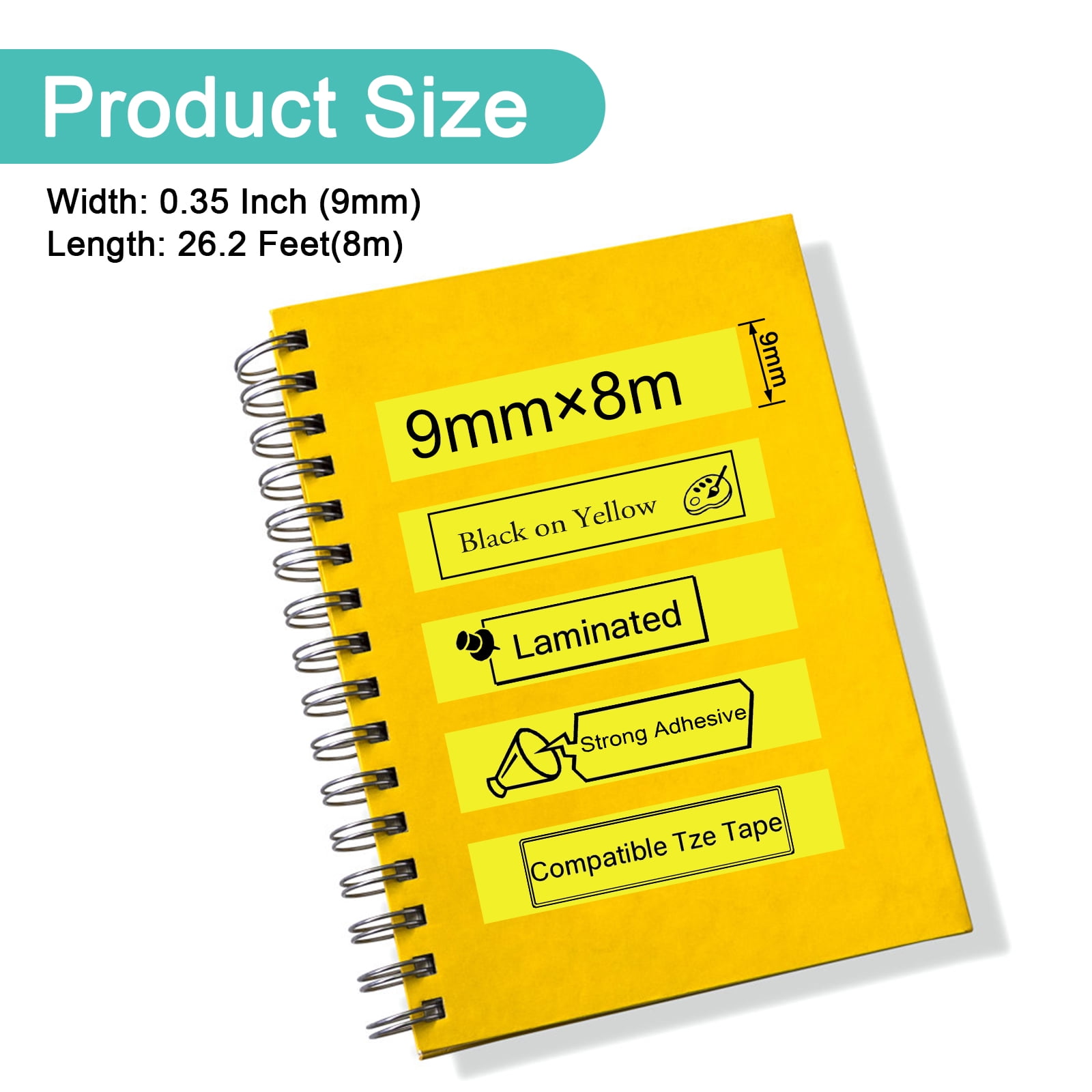 NineLeaf 4 Pack Compatible for Brother P-Touch Black on Yellow TZe TZ Label Maker Tape TZe-S621 TZ-S621 9mm 0.35'' Extra Strength Laminated Label Tape