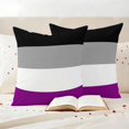 thumbnail image 3 of Modern Striped Outdoor Waterproof Pillow Covers, Minimalist Geometric Black Purple Decorative Square Throw Pillowcase Sofa Cushion Sham for Patio/Couch/Chair, 16"x16" 2 Pack, 3 of 8