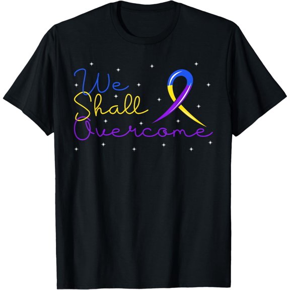 t-shirt Overcome Bladder Cancer Purple Blue And Yellow Ribbon Gift T-Shirt mens,black,women,funny,journey,Crew Neck, Short Sleeve,printing