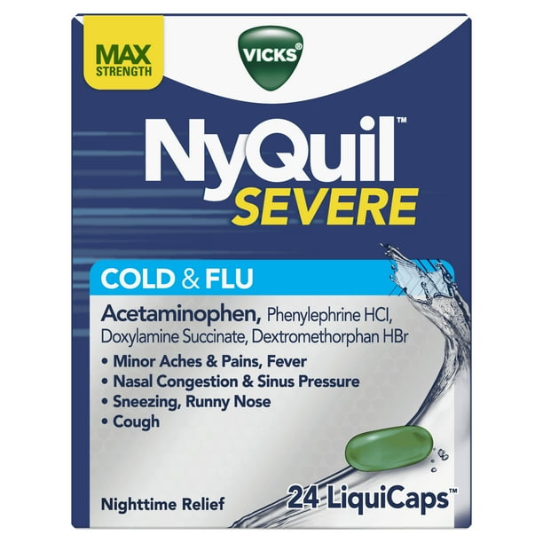 Vicks NyQuil SEVERE Cough, Cold & Flu Relief, 24 LiquiCaps Relieves