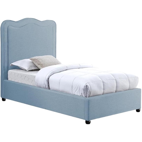 Pemberly Row Mid-Century Light Blue Linen Textured Fabric Twin Bed