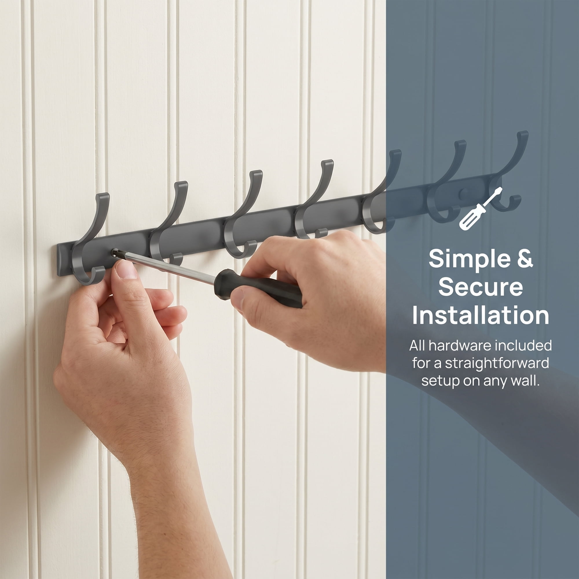 Unique Bargains Coat Rack Wall Mount,Hat Rack for Entryway and Bedroom Gray 7 Hooks