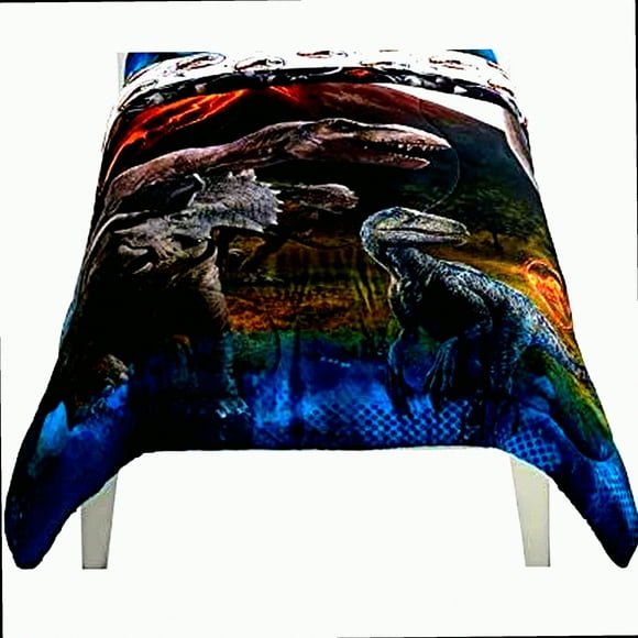 DinoDreams Reversible Comforter - Twin/Full 72" x 86" Blue Sky - Soft & Cozy Bedding Set - Jurassic World Theme - Dinosaur Print - All Seasons Warmth
