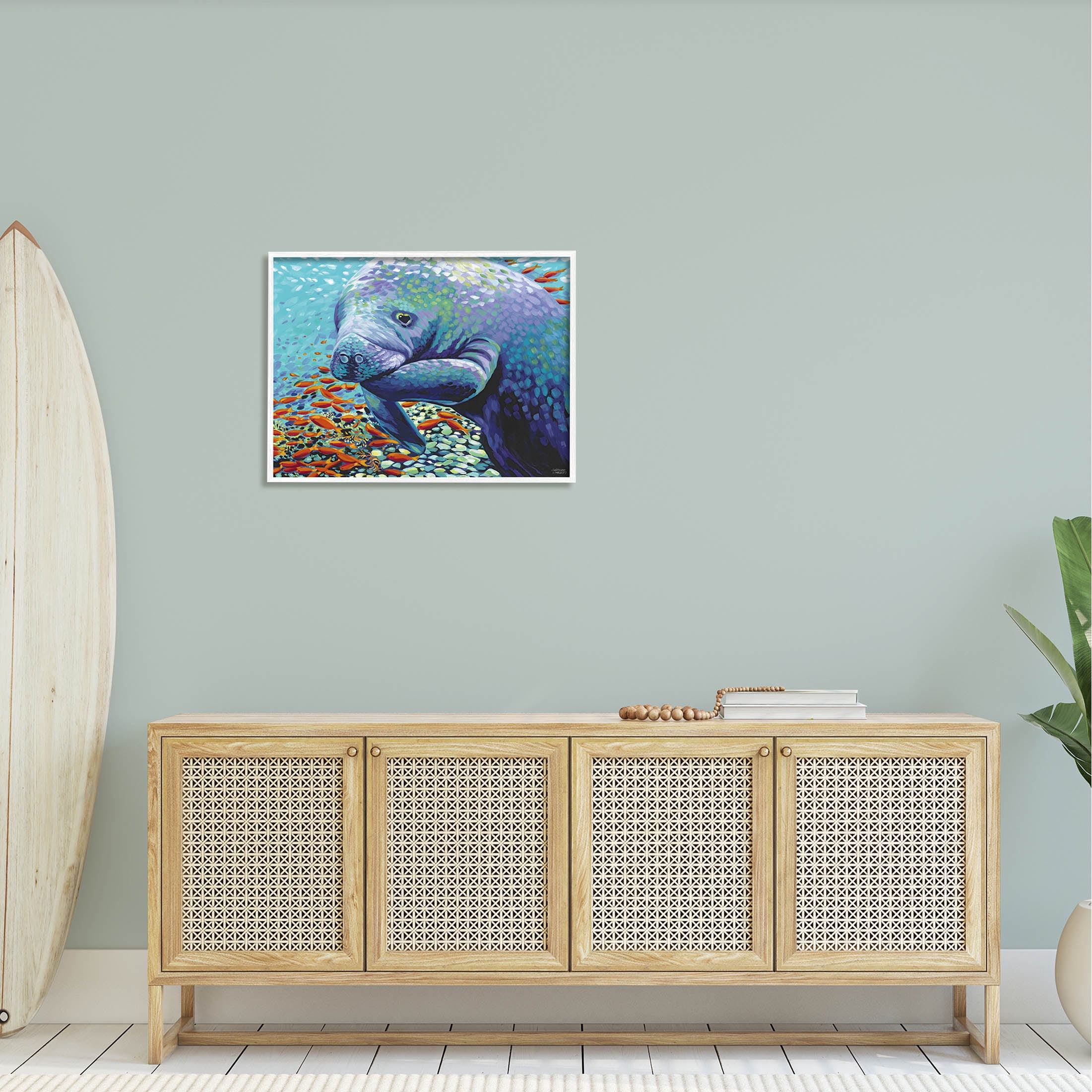 Stupell Industries Underwater Manatee Impressionist Painting White Framed Art Print Wall Art, Design by Carolee Vitaletti