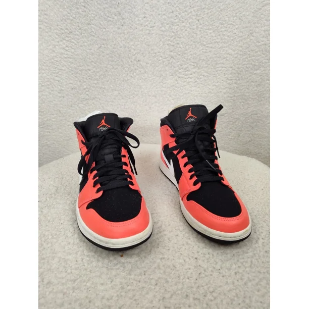 Ni - ke Air Jordan 1 Mid Men Sneaker 8 Black Infrared Colorblock Leather Basketball Shoe