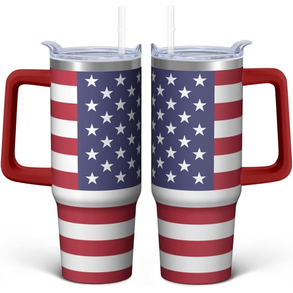 30oz American Flag 4th of July Tumbler with Handle and Straw, Gifts For Memorial Day Veterans day Independence day, Patriots Coffee Mug Water Bottle, Labor Day Stainless Steel Insulated Cup